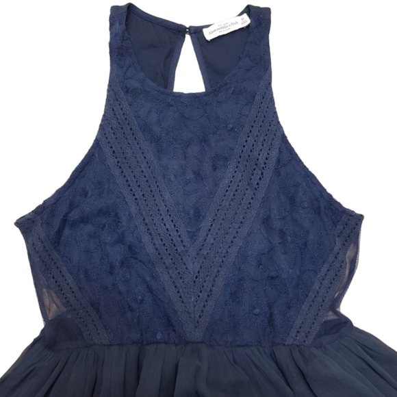 Abercrombie & Fitch Halter Navy Lace Chiffon Tiered Dress Lined Size medium - Picture 11 of 14